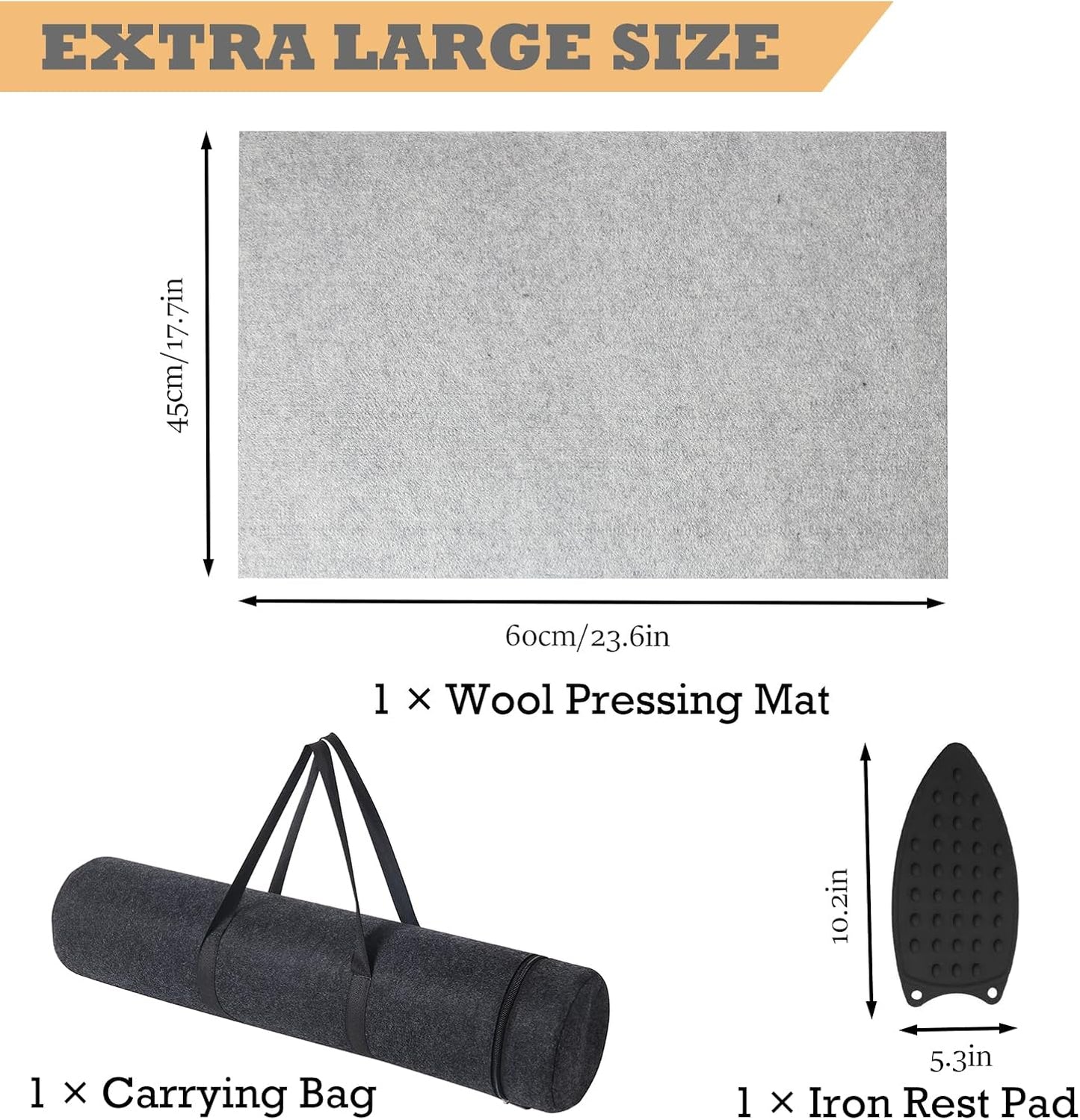 Wool Pressing Mat for Quilting, 24" X 18" Portable Wool Ironing Mat 100% Felted Wool Iron Board for Quilters, Great for Quilting & Sewing Projects