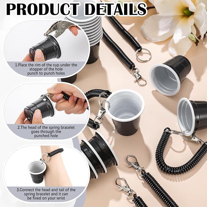 LemonRoad 50 Pack Black Shot Cup with Wristband for Party 2 oz Plastic Shot Glasses Bulk Disposable Mini Cup for Graduation 21th 50th Birthday Wedding Party Bachelorette Supplies