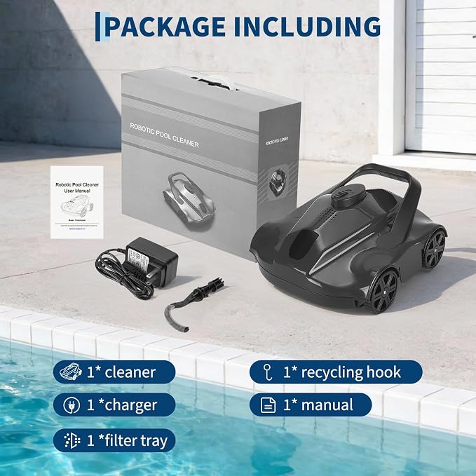 GarveeTech Robotic Pool Cleaners Cordless Robotic Pool Cleaner for Above Ground Pools - 130 Min Runtime, Self-Charging, Cleans Up to 860 Sq Ft, Lightweight & Portable Design