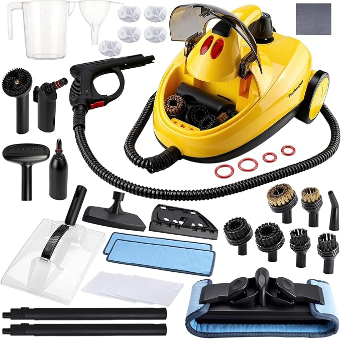 1500W Steam Cleaner 36-Piece All-in-One Attachments Kit, 99% Sanitization, 22ft Reach, 360° Rotating Brush for Home/Car/Tile/Grout/Wallpaper Removal, Chemical-Free Cleaning (35 in 1)