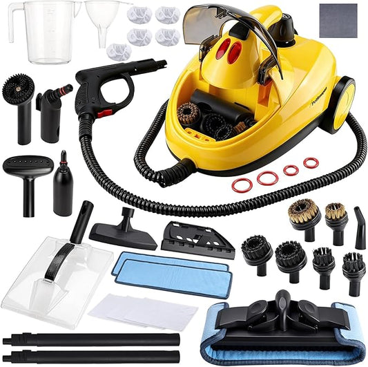 1500W Steam Cleaner 36-Piece All-in-One Attachments Kit, 99% Sanitization, 22ft Reach, 360° Rotating Brush for Home/Car/Tile/Grout/Wallpaper Removal, Chemical-Free Cleaning (35 in 1)