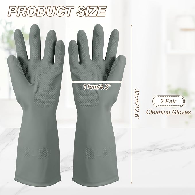 uxcell Rubber Cleaning Gloves, Reusable Household Dishwashing Long Rubber Gloves