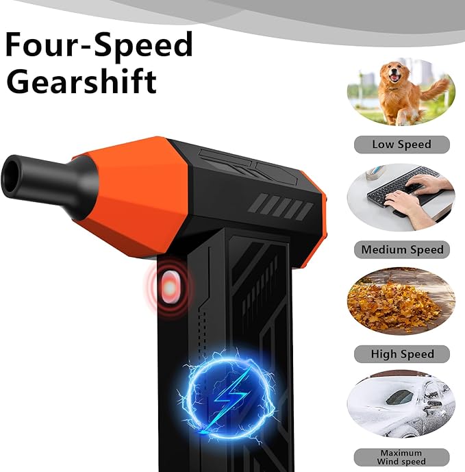 Hair Driers, 130000RPM Electric Air Duster for PC&Keyboard Cleaning，4-Speed Cordless Turbo Fan Rechargeable Reusable Compressed Air Blaster