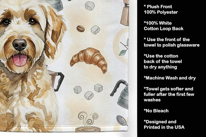 Caroline's Treasures Labradoodle Coffee Bar Kitchen Towel Velour Plush Front and Cotton Loop Back Machine Washable