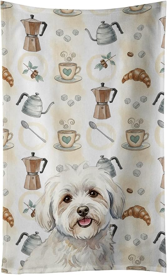 Caroline's Treasures Coton de Tulear Coffee Bar Kitchen Towel Velour Plush Front and Cotton Loop Back Machine Washable