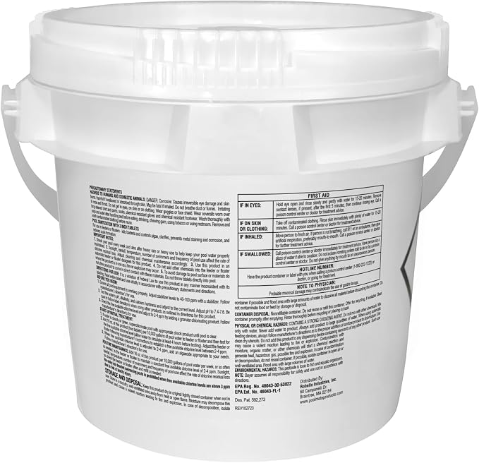 Pool Mate 5-Pounds All-In-1 Swimming Pool 3 Inch Chlorinating Tabs, Chlorine Tablets 3 Inch, Sanitizer, Clarifier, Stain Inhibitor, Algae Control, Descaler, Sunlight Protector All In One, Made In USA