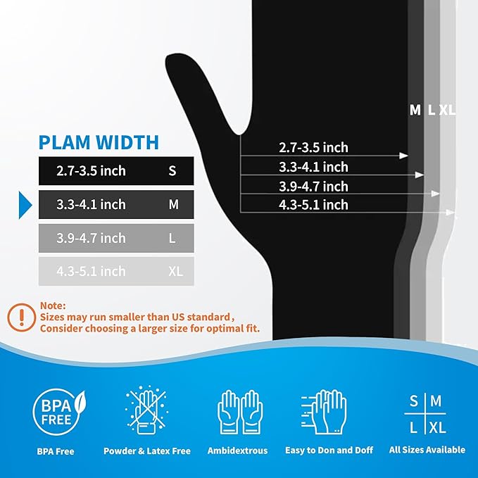 HEAVY DUTY 5 Mil Nitrile Black Gloves Disposable Latex Free Rubber Cleaning Mechanic Food Prep Tattoo Gloves 1000PCs