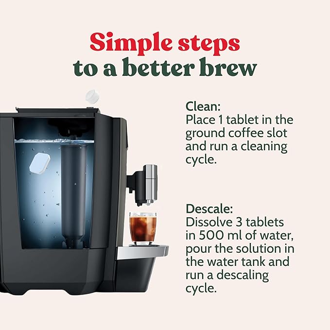 Roobi Jura Compatible Cleaning & Descaling Kit. Specially Formulated to Clean & Descale your Jura Espresso Machine. 100% Vegan, Carbon Neutral.