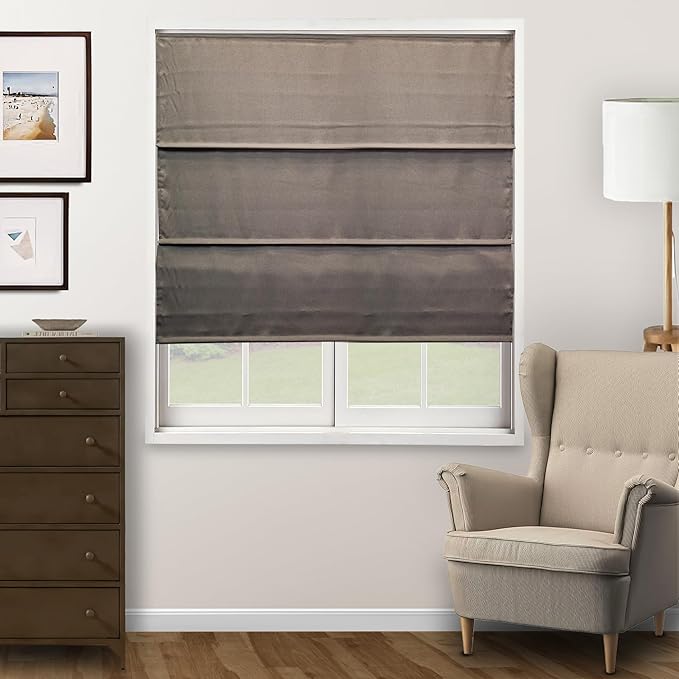 Chicology Cordless Roman Window Shade, Ridgewood Dark Elm, 39" W x 72" H | Cordless Child-Safe, Room Darkening UV, Inside/Outside Mount, True-to-Size No Cut, Rich Textured Fabric, Spot-Clean Care Only