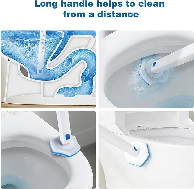 Disposable Toilet Brush Wand Kit with 48 Refills - No-Touch Hygienic Cleaning System, Long Handle Toilet Bowl Cleaner Set for Bathroom, White