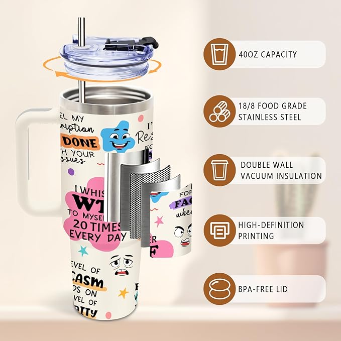 DUUV 40 Oz Funny Tumbler with Handle and Lid, Motivational Saying Cup for Work Office Coworkers, Encouragement Gifts for Birthday Christmas, 1PCS