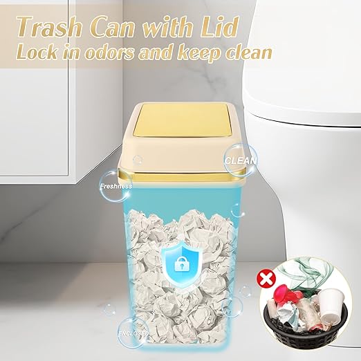 3 Pack Bathroom Trash Can with Lid 4 Gallon Small Trash Can with Swing Lid Bathroom Garbage Can with 225 Counts Trash Bags for Kitchen Bedroom Office(Black White Beige)