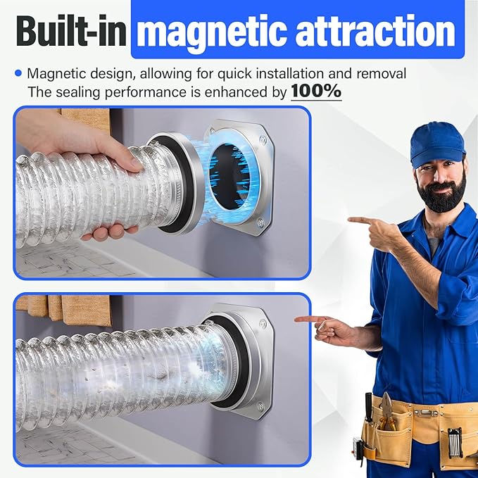 Magnetic Dryer Vent MV-180 Connector Kit, 4 Inch for Tight Spaces, Strong Magnetic Seal, Easy Quick Installation, Improves Airflow & Safety, Easy to Clean