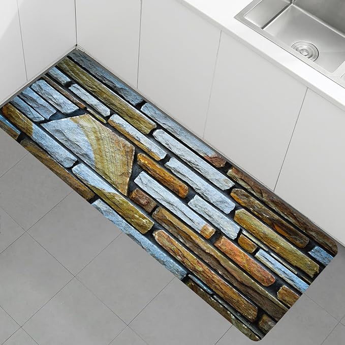 WODEJIA Non-Skid Low Pile Sponge Foam Door Entry Rug for Bathroom Mat,Separate Tub Shower Skid Proof Rugs, Home 3D Optical Illusion Rug Non Slip Bath Mats Welcome Mat 47 x 18 inches