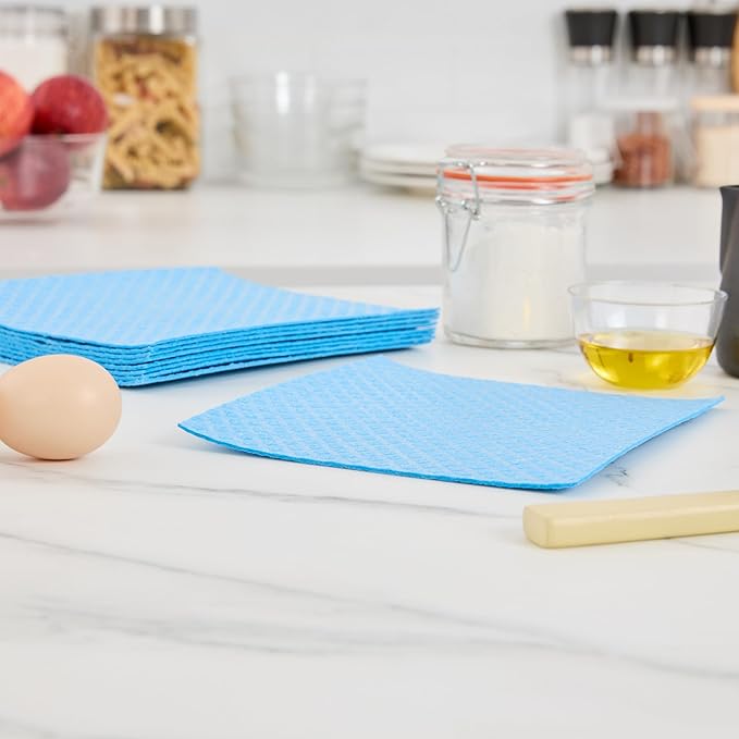 Restaurantware Swedish Dishcloths Pack of 200 Cellulose Reusable Absorbent Blue Kitchen Towels, Washable Quick-Dry Dish Towels, Sustainable Blue Cleaning Cloths Super-Absorbent Biodegradable Odorless