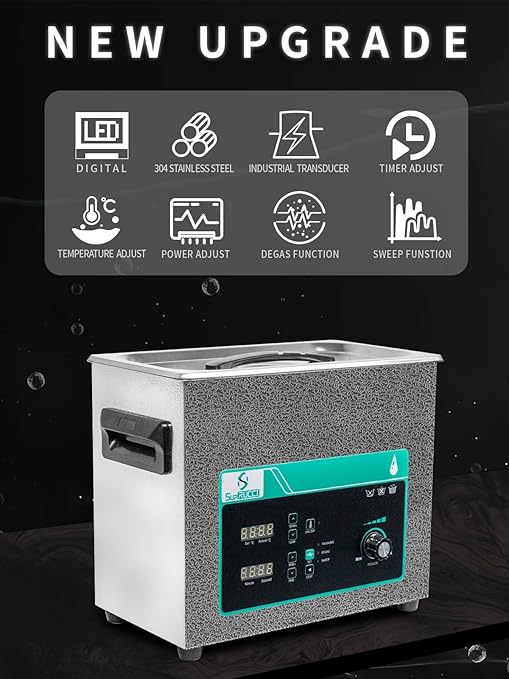 Ultrasonic Cleaner 6L, Sweep Function, 180W Power Adjustable Ultrasonic Parts Cleaner for Cleaning Carburetor, Metal Engine Parts, Gun, Oil Filter, Bike Chain, Gear, Eyewear, Watch, Jewelry