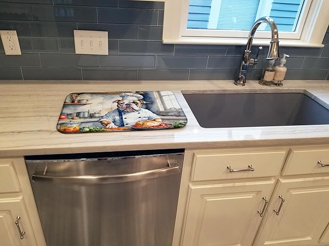 Caroline's Treasures DAC6185DDM American Bulldog The Chef Dish Drying Mat Absorbent Dish Drying Mat Pad for Kitchen Counter Dish Drainer Mat for Countertop, 14 x 21", Multicolor
