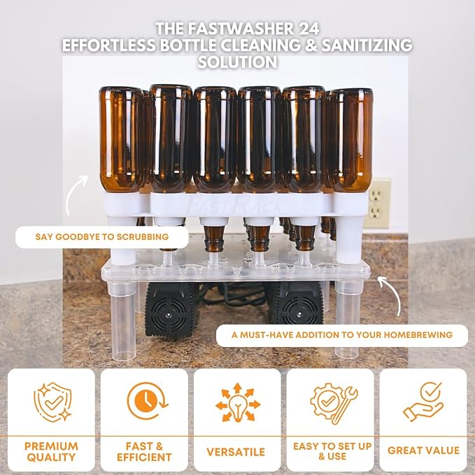 FastWasher24 Beer Bottle Washer and Wine Bottle Cleaner | Bottles & Racks NOT Included |General Purpose Bottle Rinser, Bottle Cleaner and Bottle Sanitizer System | Easy to Assemble
