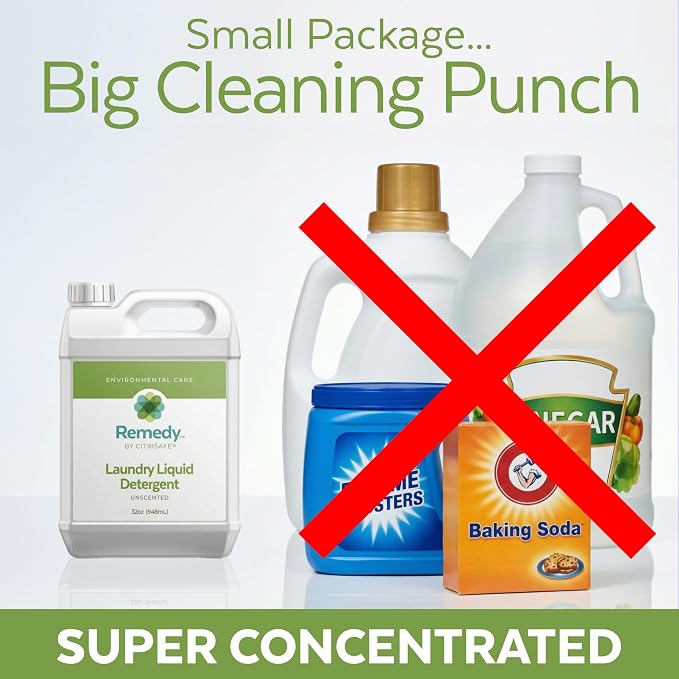 Musty or Contaminated Towels, Clothes & Bedding - Remedy Laundry Detergent Removes Odors & Residues, Super Concentrated