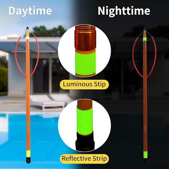14.8ft Telescopic Pool Rescue Hook | OSHA Water Rescue Pole & Emergency Hook with Night Glow | Fiberglass Pool Safety Pole for Home/Water Parks