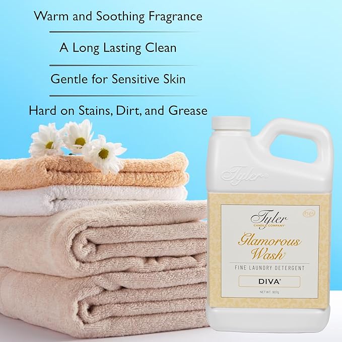 Tyler Candle Laundry Detergent Glamorous Wash, Diva 32 oz Bundle with Tyler Candle Mixer Melts, Autoglam Freshener, and Stain Remover Pen, (32111)