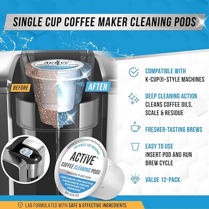 ACTIVE Keurig Compatible Cleaning Pods and Swedish Sponge Cloths - Includes 12ct K-Cup Compatible Cleaner Pods and 12pk Swedish Dishcloths
