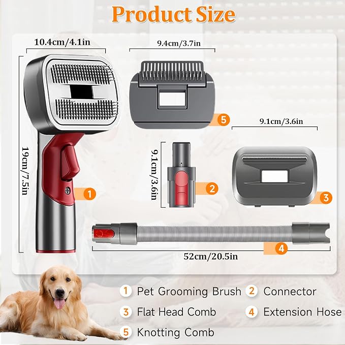 Pet Dog Grooming Attachment Kit for Dyson V15, V11, V10, V8, 5 Pack | 3-in-1 Deshedding Brush Attachment, Effective Grooming & Cleaning – Hair Grooming Tools for Dog and Cat