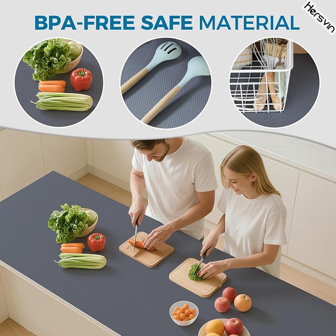 Hersvin Shelf Liners, 18in x 20ft Kitchen Drawer Mats, Non-Adhesive EVA Cupboard Protector, Cabinet Lining (Dark Gray/Dot)