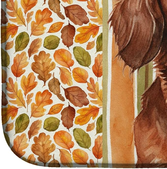 Caroline's Treasures Longhaired Red Dachshund Heirloom Fall Dish Drying Mat Absorbent Dish Drying Mat Pad for Kitchen Counter Dish Drainer Mat for Countertop, 14 x 21", Multicolor