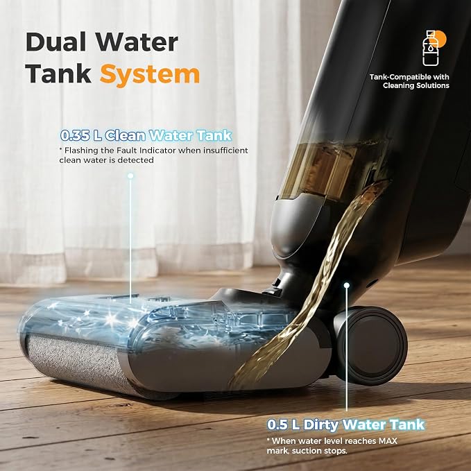 NEWBULIG Cordless Wet Dry Vacuum Cleaner, All in One Vacuum Mop for Hard Floor, Vac Mops with Auto Self-Cleaning, Dual Water Tank, Anti-Tangle Design, Dual-Sided Edge Cleaning, 35 Mins Rumtime