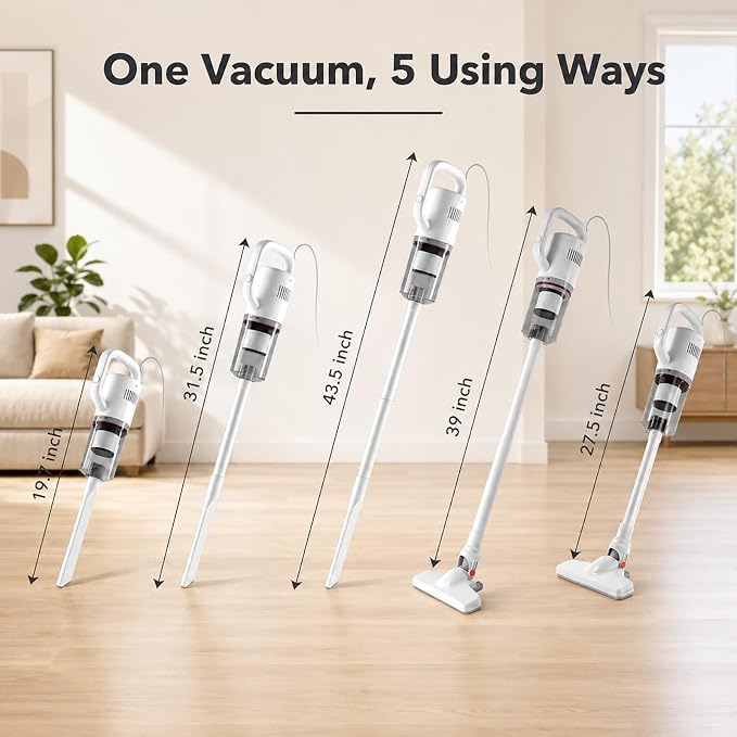KEROMEE Stick Vacuum Cleaner, Corded Handheld Vacuum Cleaner Mini Electric Broom for Pet Hair Hardwood Floor Cat Litter Carpet Cleaning (16ft-Cord)