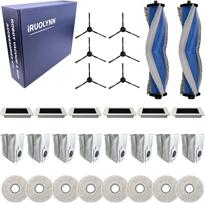 Replacement Accessories Parts Kit Compatible with Ecovacs Deebot T30S Combo| Includes 8 Dust Bags, 8 Mop Pads, 6 Filters, 6 Side Brushes, 2 Main Brushes