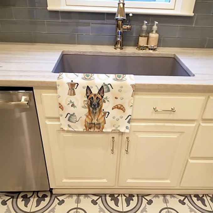 Caroline's Treasures Belgian Malinois Coffee Bar Kitchen Towel Velour Plush Front and Cotton Loop Back Machine Washable