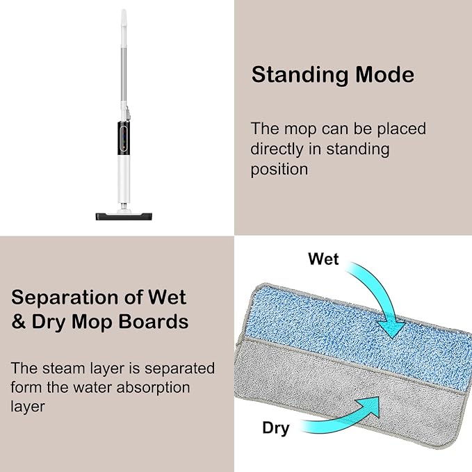 Steam Mops for Floor Cleaning, Floor Steamer with 2 Steam Modes & Smart Touch Control, for Carpet, Wooden, Marble, Tile, Hardwood