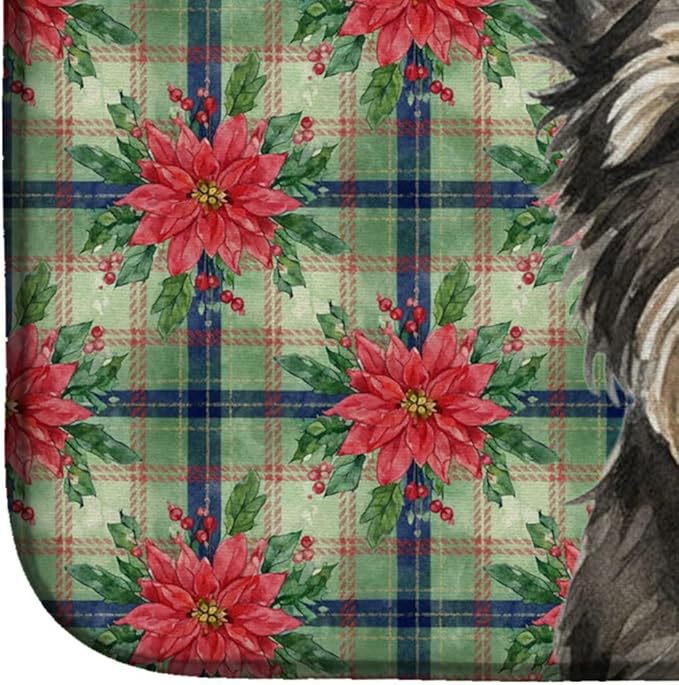 Caroline's Treasures Black Cairn Terrier Christmas PoinsettIas Dish Drying Mat Absorbent Dish Drying Mat Pad for Kitchen Counter Dish Drainer Mat for Countertop, 14 x 21", Multicolor