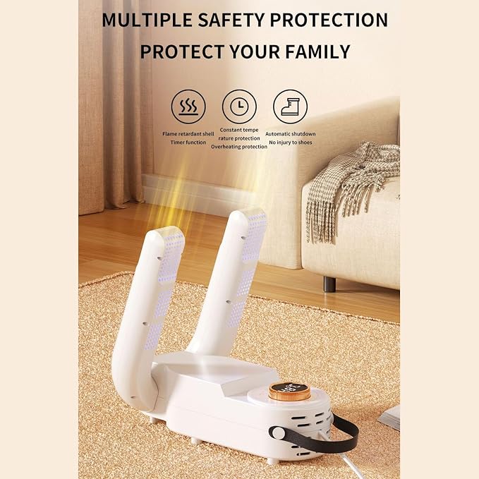 Shoe Dryer, Quick Drying Deodorizing Boot Dryer, Super Quiet, Overheating, Foldable Design Shoe Glove Warmer for Shoes Socks Ski Boots, White (US Plug 110V)