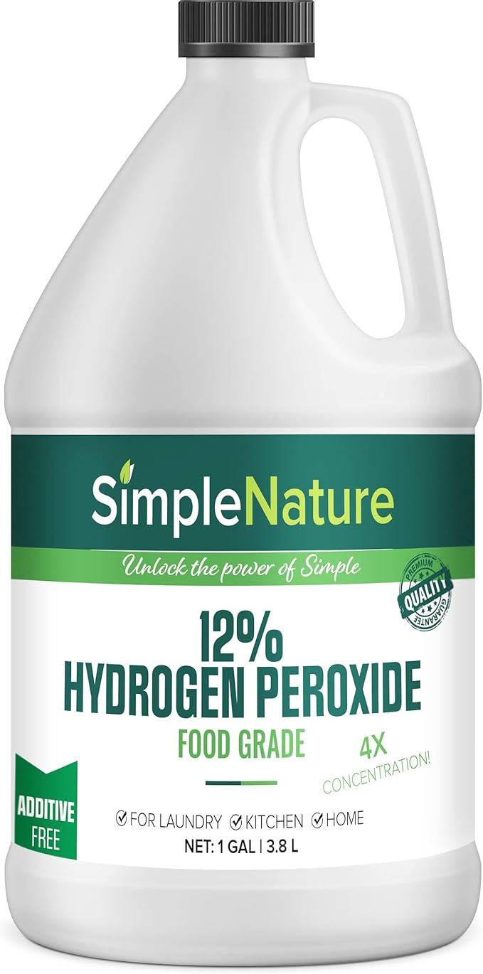 SimpleNature 12% Food Grade Hydrogen Peroxide Solution - 1 Gallon - Natural Multipurpose Cleaner - Made in USA - Ideal for Commercial, Residential, Kitchen, Bath, Laundry, and More