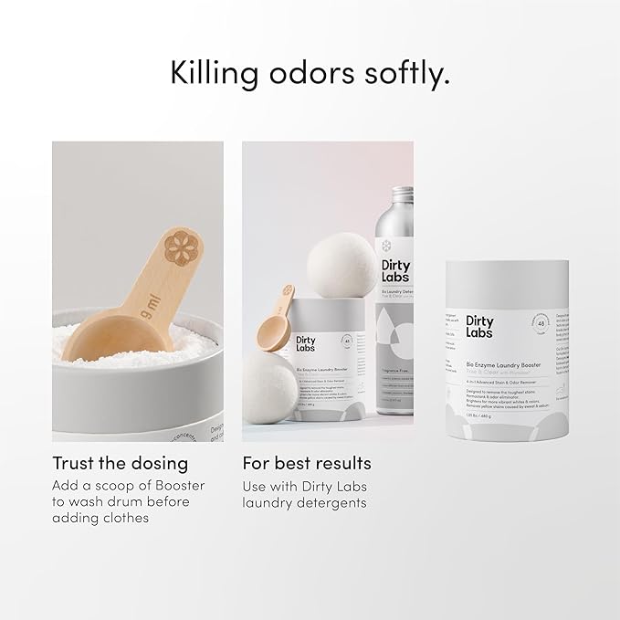 Dirty Labs | Unscented Sustainable Set | Free & Clear 80 Loads & Bio-Enzyme Booster | Hyper-Concentrated | High Efficiency & Standard Machine Washing | Nontoxic, Biodegradable