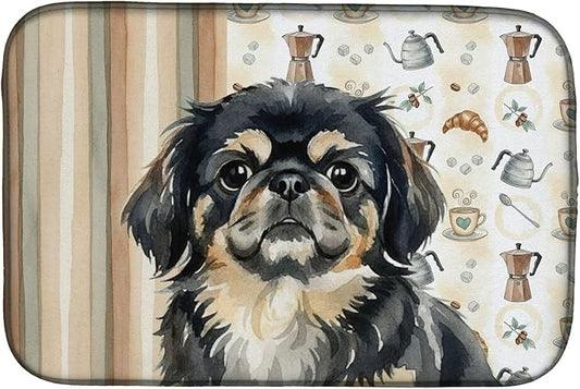 Caroline's Treasures Black and Tan Pekingese Coffee Bar Dish Drying Mat Absorbent Dish Drying Mat Pad for Kitchen Counter Dish Drainer Mat for Countertop, 14 x 21", Multicolor