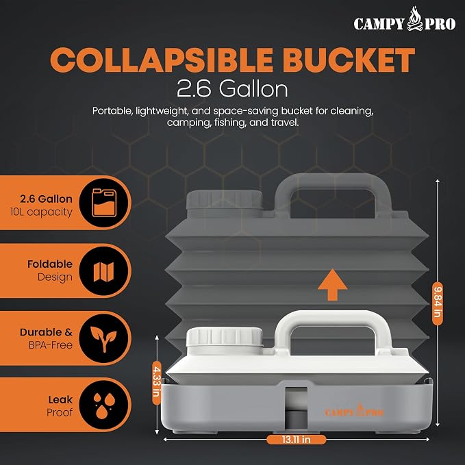 Collapsible Water Jug - 2.6 Gallon (10L) Foldable Water Tank for Camping, BPA Free Portable Water Container for Car Camping, Hiking, Picnic, RV and Essential Backpacking Gear