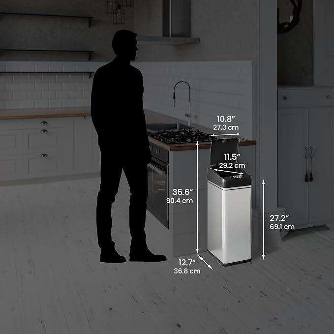 iTouchless 13 Gallon and 2.5 Gallon Automatic Touchless Sensor Kitchen Cans with Odor Control System, Stainless Steel, Includes 5 Filters (CDZT02CF03)