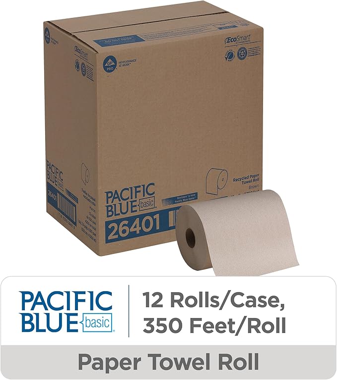 Georgia-Pacific Pacific Blue Basic Recycled Paper Towel Roll (Previously Branded Envision) by GP PRO (Georgia-Pacific), Brown, 26401, 350 Feet Per Roll, 12 Rolls Per Case