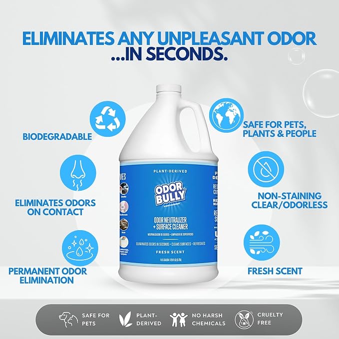 Whip-It Odor Bully Instant Odor Neutralizer - Powerful Plant-Based Formula | Eliminate Stubborn Odors from Home and Car | Fresh Laundry Scent | Dual Purpose Odor Control/Cleaner - 128 oz
