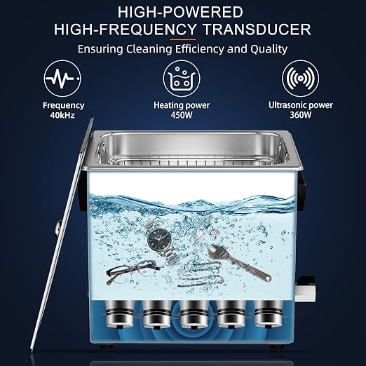Ultrasonic Cleaner 15L 360W 40kHz Digital Cleaning Machine with Degassing, Heater & Timer for Tools Jewelry Watches Glasses Dentures Small Parts