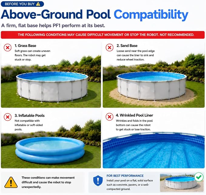 Pooloob PF1 Pro Pool Robot Vacuum with Floating Buoy & Tether, for Daily Clean Pool Maintenance Cleaner, Not for Initial or Deep Cleaning, Floor Only Cleaning for All Flat-Floor Above/In Ground Pools