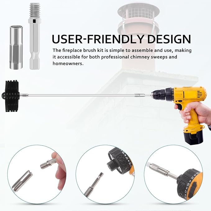 ARTIBETTER Chimney Cleaning Brush Kit with 15 Flexible Extendable Rods 4 and 6 Inch Wire Brushes for Fireplace Stove Dryer Vent and Duct Cleaning Chimney Sweep Set for Home Maintenance