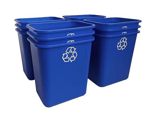 United Solutions 7 Gallon / 28 Quart Space Saving Recycling Bin, Fits Under Desk and Small, Narrow Spaces in Commercial, Kitchen, Home Office, and Dorm, Easy to Clean, Recycle Blue (Pack of 12)