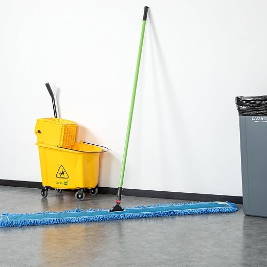 Restaurantware-Clean Tek Professional 59.84 x 5 Inch Dry Floor Mop, 1 Reusable Dust Mop - 64-Inch Handle, Secure Attachment, Blue Microfiber, Machine Washable, for Floor, Cleaning Home Or Office