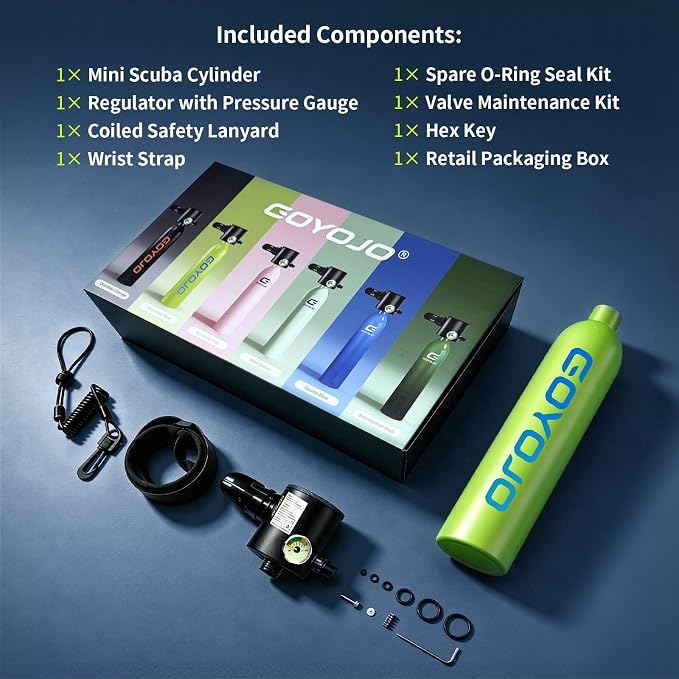 GOYOJO Mini Scuba Tank, Portable Diving Lung Air Tank with DOT Certified, Refillable Emergency Backup Pony Bottle for Snorkeling, Underwater Breathing, Training