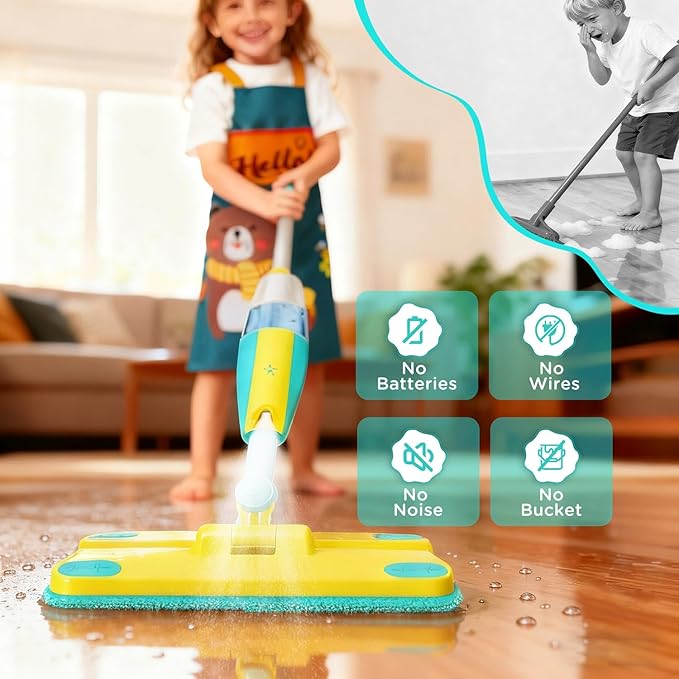 Kids Spray Mop,Toddlers Cleaning Play Sets with Real Water Sprayer,Includes Versatile Apron,Pretend Play Sets,Toddler Kids Cleaning Toy Set,Montessori Cleaning Set,Gifts for Boys Girls